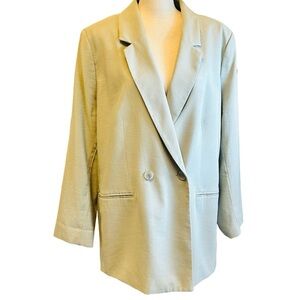 H&M Blazer Sage Green Double Breasted Jacket Long Oversized Retro 90s Large